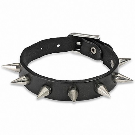 Bracelet cuir noir multi spikes