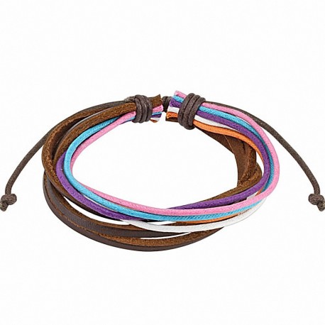 Bracelet homme cuir marron cordes multicolores
