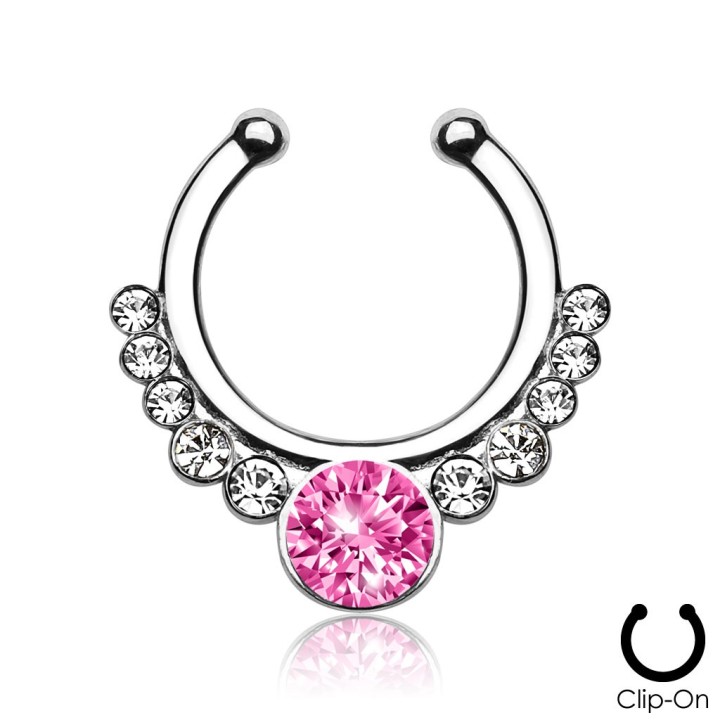 Faux piercing septum helios argenté strass rose