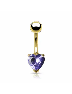 Piercing nombril Plaqué Or avec Gemme Coeur tanzanite