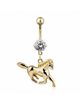 Piercing nombril plaqué or pendentif cheval
