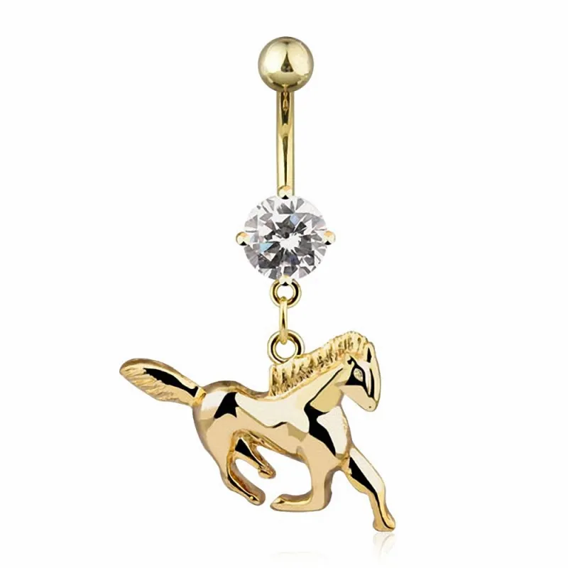 Piercing nombril plaqué or pendentif cheval