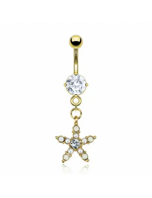 Piercing nombril plaqué or étoile perles