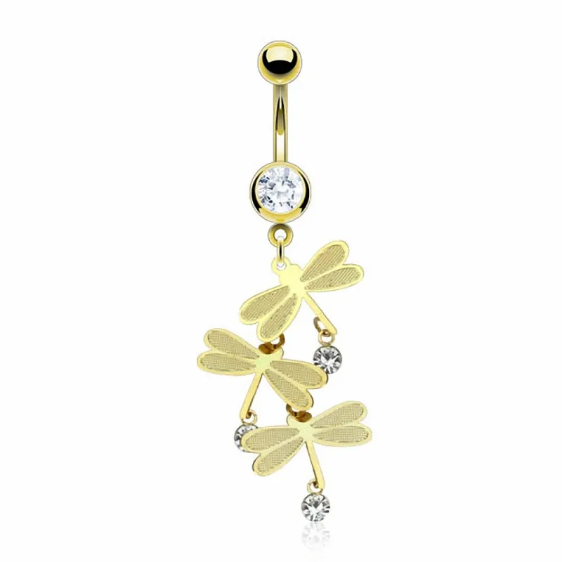 Piercing nombril Plaqué Or Triple Libellules
