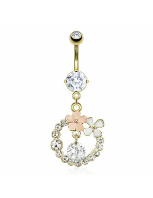 Piercing nombril doré couronne fleurs