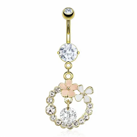 Piercing nombril doré couronne fleurs