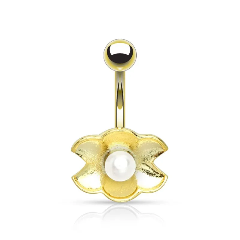 Piercing nombril plaqué or coquille perle