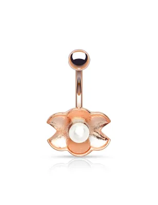 Piercing nombril plaqué or coquille perle