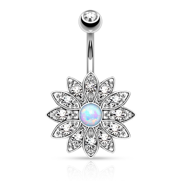 Piercing nombril fleur opale aurore boréale