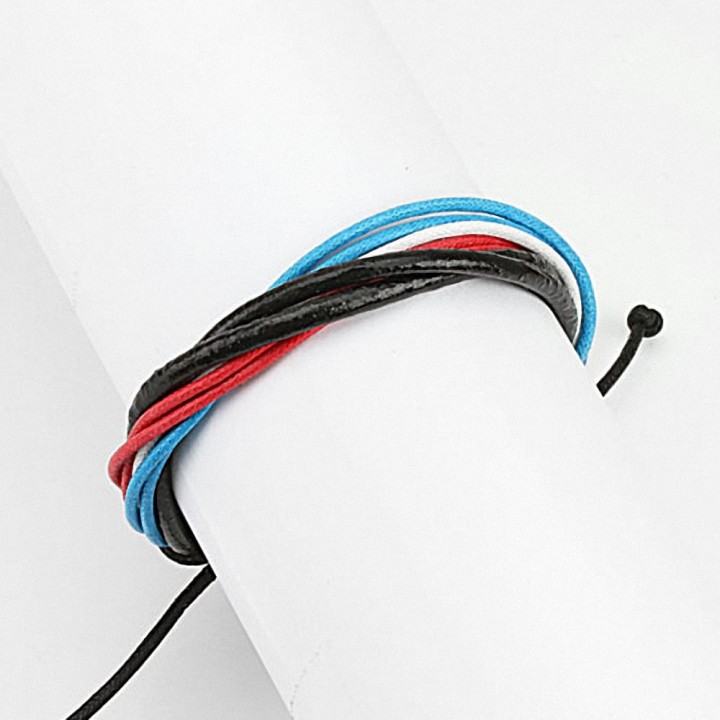 Bracelet cuir rouge blanc bleu noir