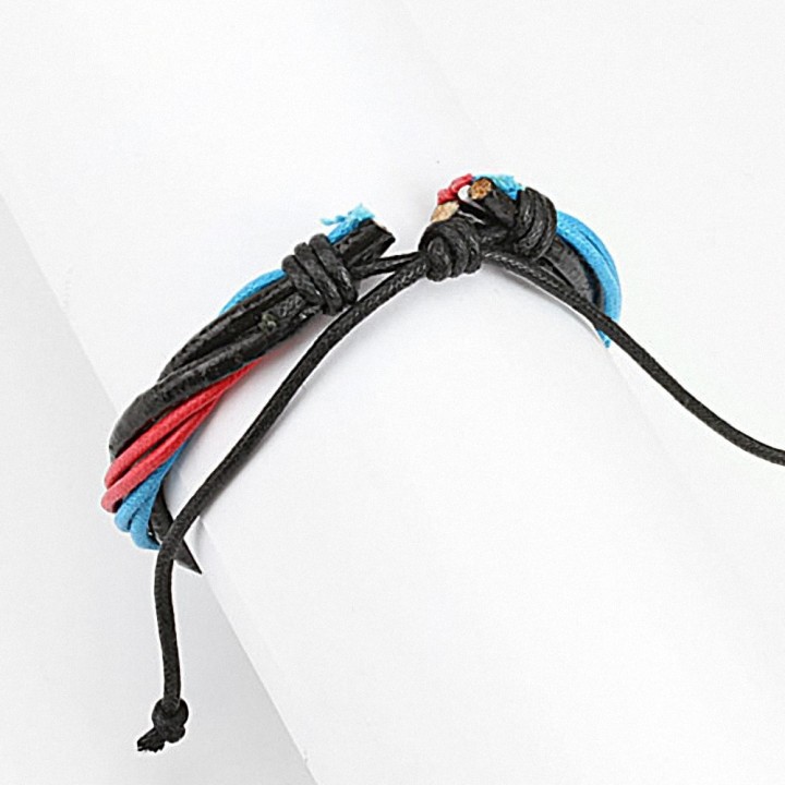 Bracelet cuir rouge blanc bleu noir pour homme