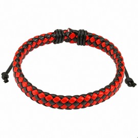 Bracelet homme carreaux cuir noir et rouge