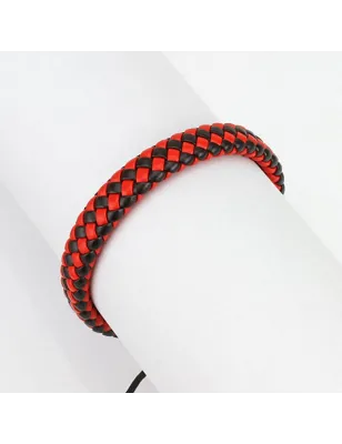 Bracelet carreaux cuir noir et rouge