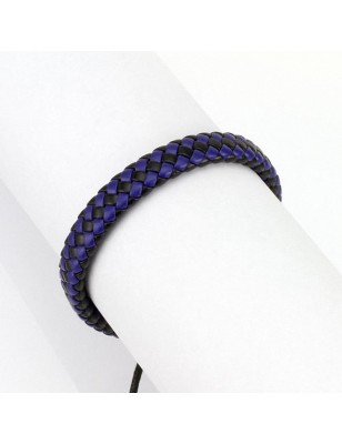 Bracelet hommes carreaux cuir noir et bleu