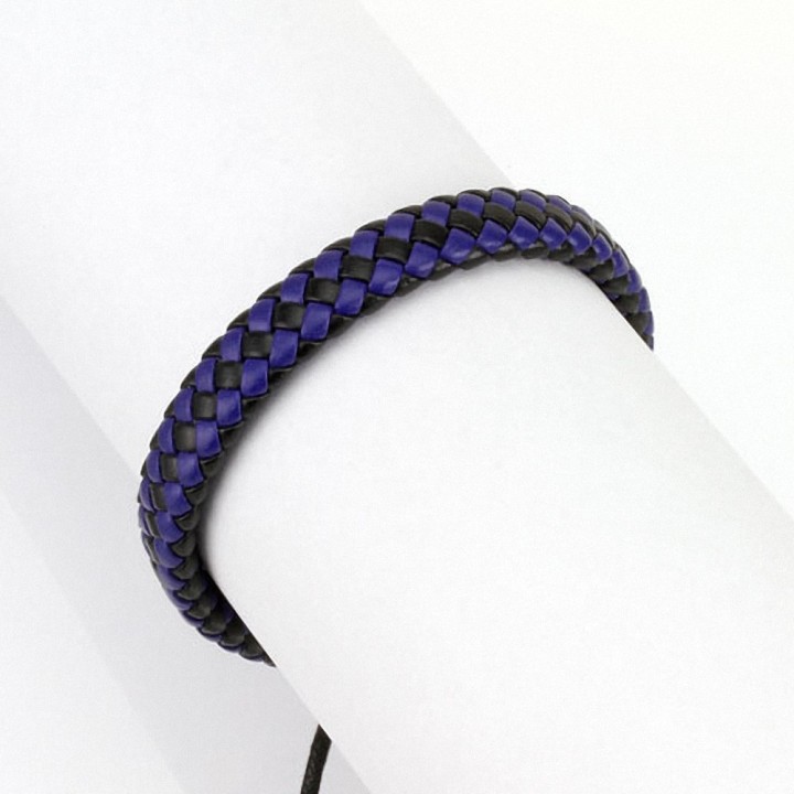 Bracelet hommes carreaux cuir noir et bleu