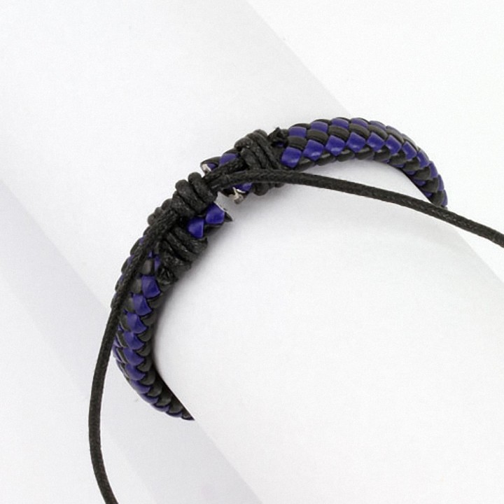 Bracelet carreaux cuir noir et bleu