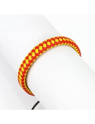 Bracelet hommes carreaux cuir rouge et jaune