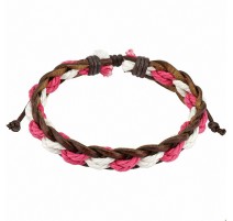 Bracelet cuir marron cordes roses
