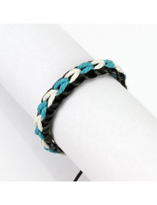 Bracelet hommes cuir noir cordes bleues