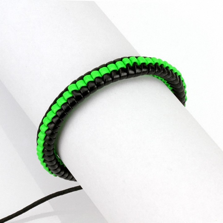 Bracelet hommes cuir noir et vert