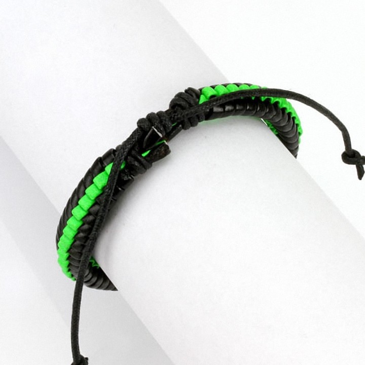Bracelet cuir noir et vert