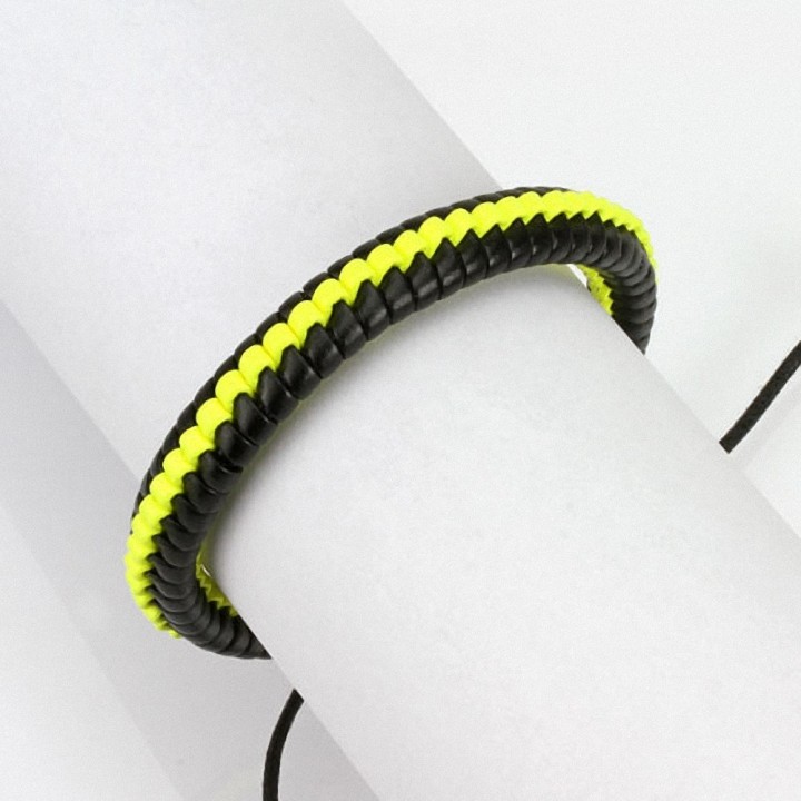 Bracelet hommes cuir noir et jaune