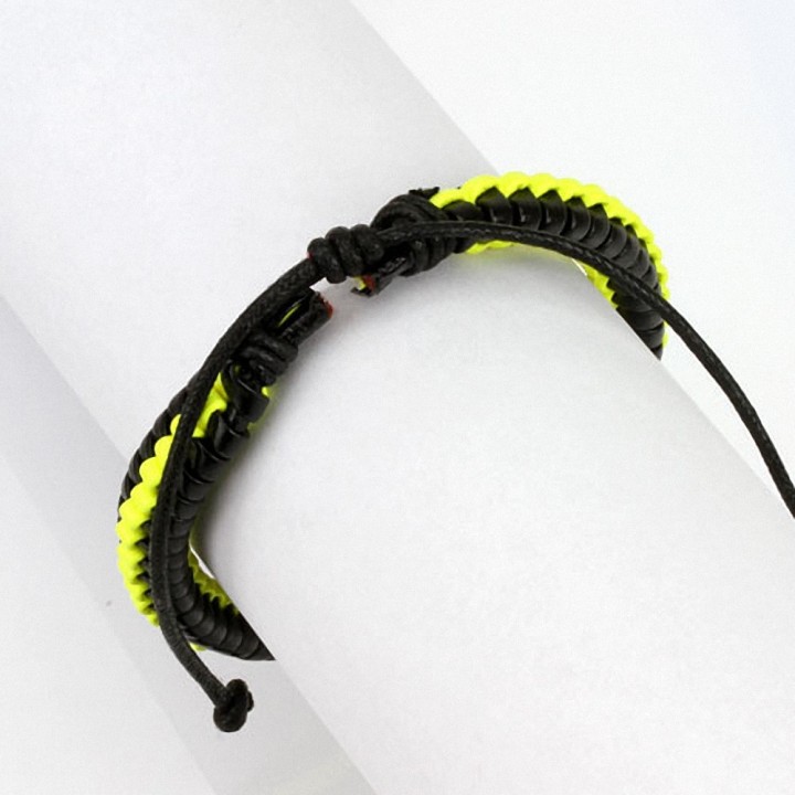 Bracelet cuir noir et jaune