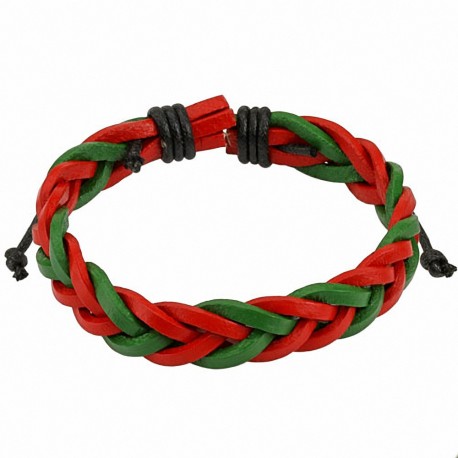 Bracelet homme cuir rouge et vert