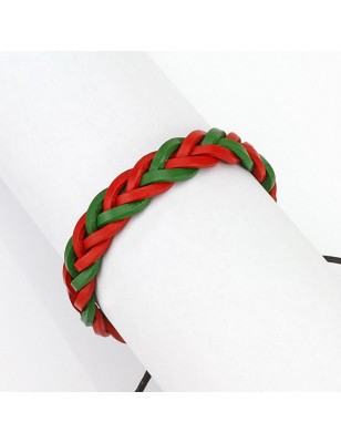 Bracelet hommes cuir rouge et vert