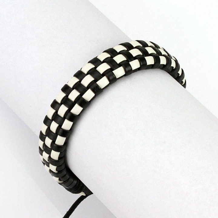 Bracelet hommes damier cuir noir et blanc