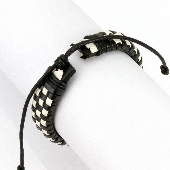 Bracelet damier cuir noir et blanc