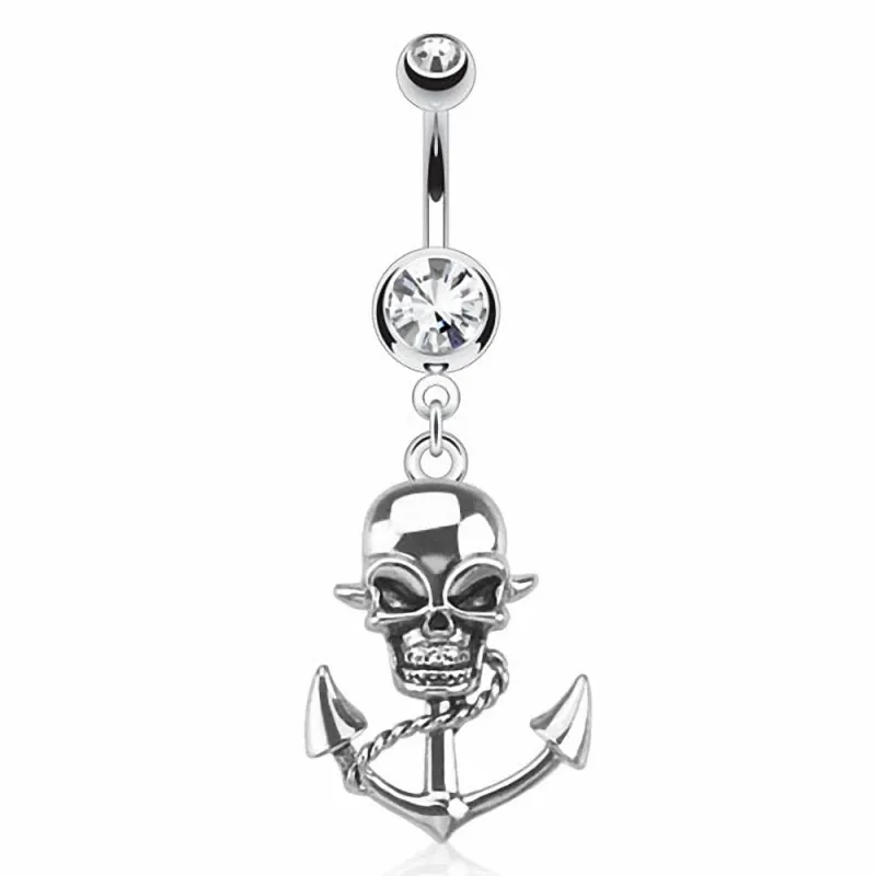 Piercing nombril ancre marine skull