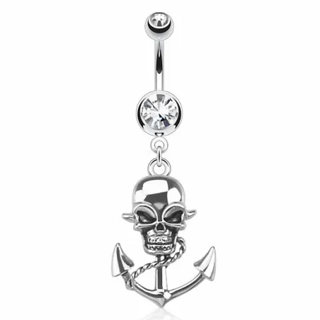 Piercing nombril ancre marine skull