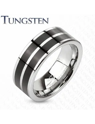 Bague tungstène homme deux bandes noires