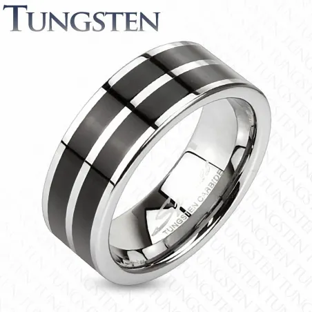Bague tungstène homme deux bandes noires