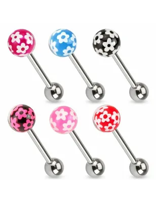 Piercing langue boule fleurs