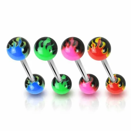 Piercing langue Boules acrylique Flammes
