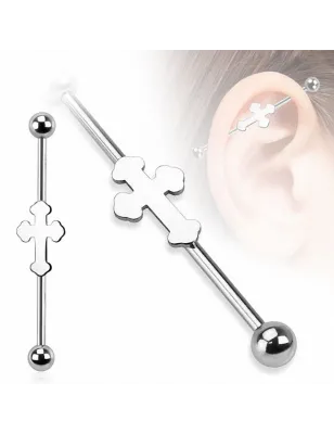 Piercing industriel croix médiévale argentée