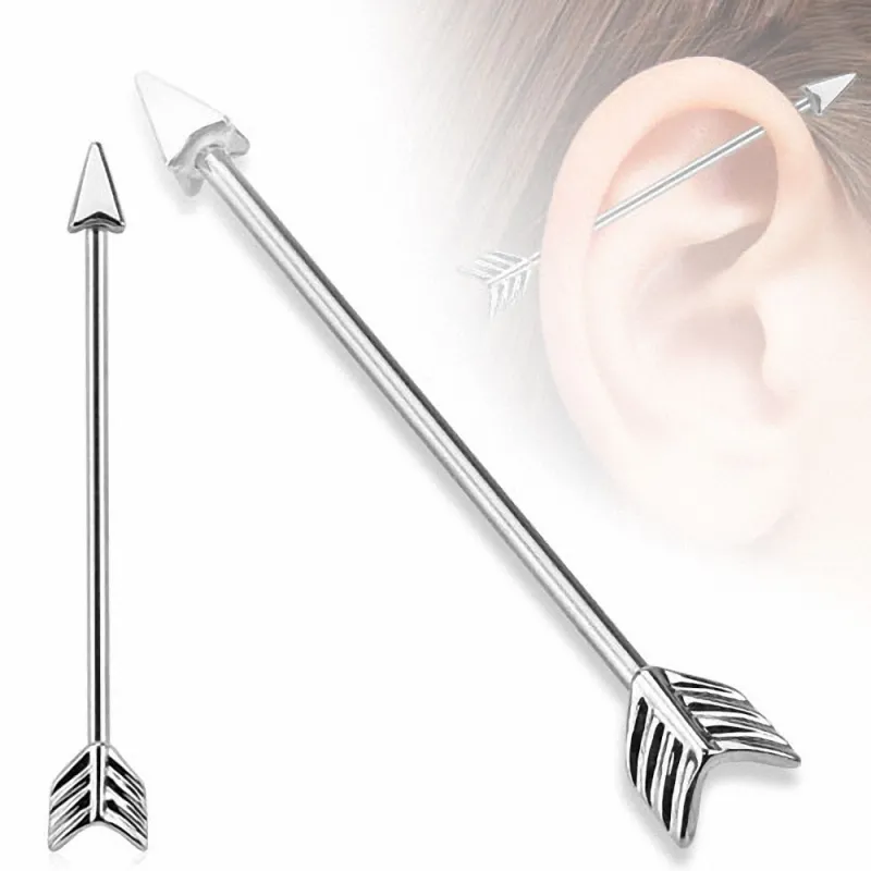 Piercing industriel oreille flèche argentée Piercing industriel oreille flèche argentée
