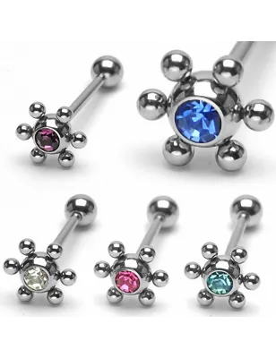 Piercing langue acier chirurgical Billes et Gemme