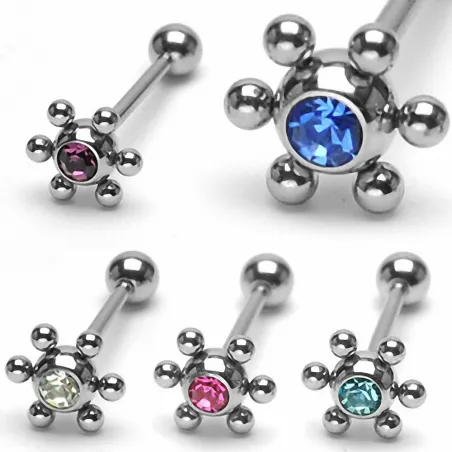 Piercing langue acier chirurgical Billes et Gemme
