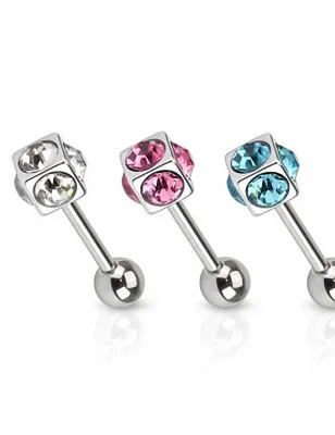 Piercing langue cube strass