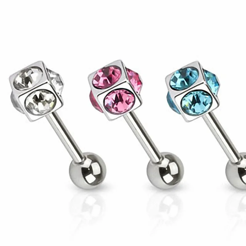 Piercing langue cube strass