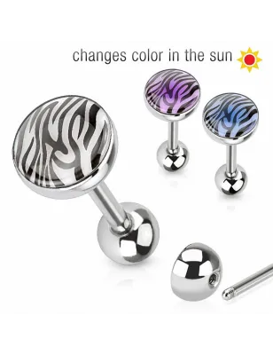 Piercing langue zébré réactif au soleil