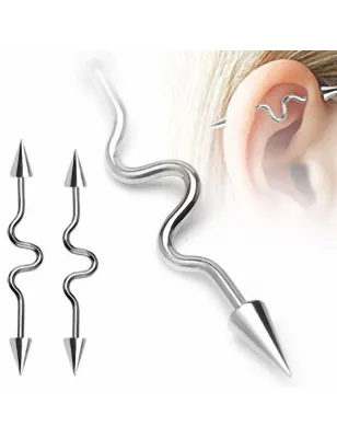 Piercing oreille Industriel "Wavy" Pointes 