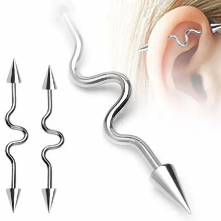 Piercing oreille Industriel "Wavy" Pointes 