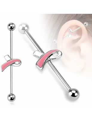 Piercing industriel oreille ruban rose