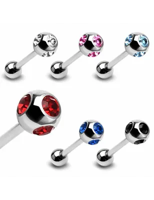 Piercing langue en acier chirurgical 4 Gemmes