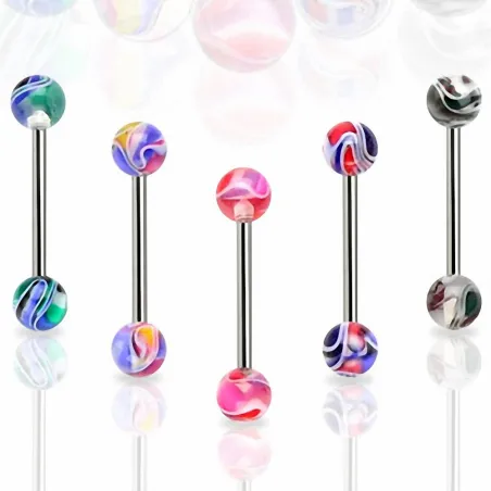 Piercing langue couleurs marbrées