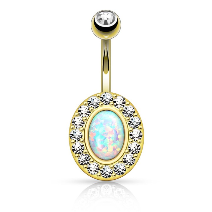 Piercing nombril plaqué or opale